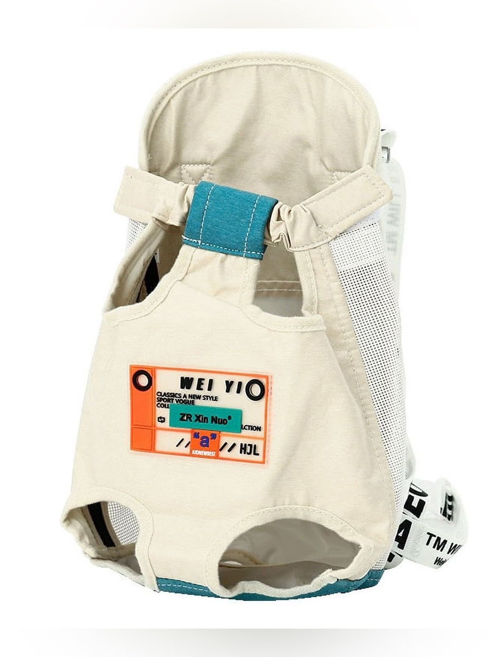 Beige and Teal Front Pet Carrier Vest by Hoopet